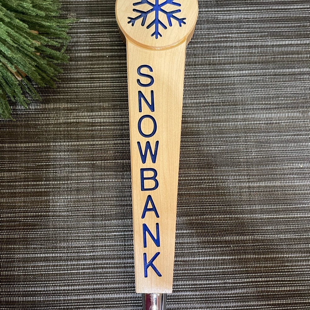 Snowbank Brewing Wooden Beer Tap Handle Snowflake logo